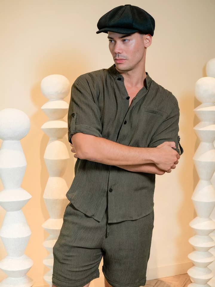 APOLLON SHIRT CRINKLE KHAKI for wholesale by Aanoukis Swimwear