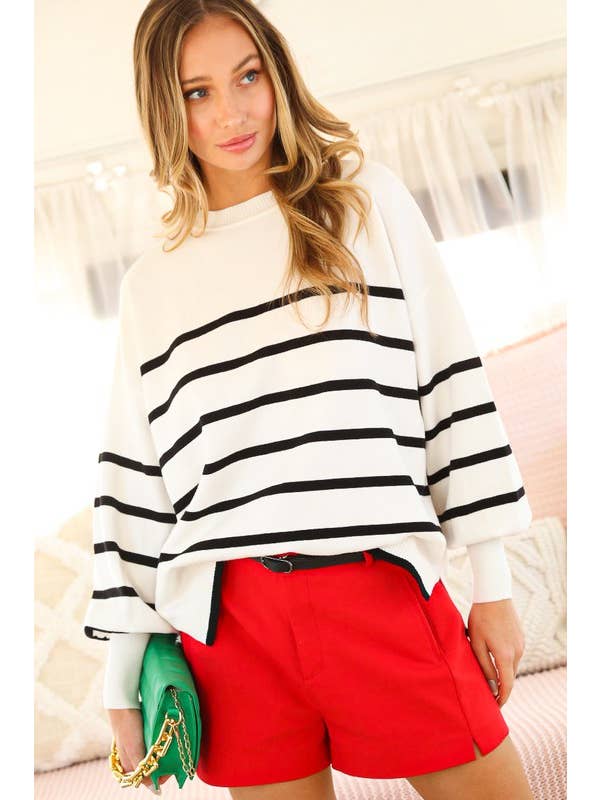 Vine & Love - Venta al por mayor Jersey de punto - Mujer - Jersey de Punto con Cuello Redondo a Rayas VT6060816