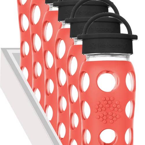 22oz Glass Water Bottle Classic Cap Poppy 6pc TRAY for wholesale by Lifefactory