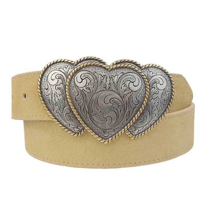 Axesoria West - Wholesale Belt - Women's - Western 3-Hearts Buckle w. Genuine Suede Belt
