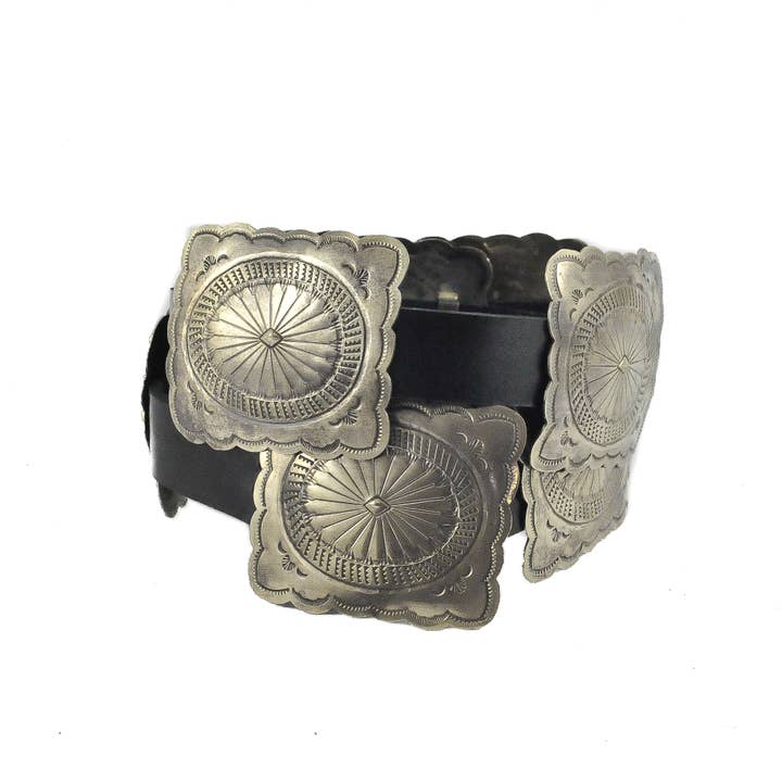 J.Alexander Rustic Silver - Wholesale Belt - Women's - WJA-034-4-BLK FLUTED CONCHO BELT- SILVER - Black