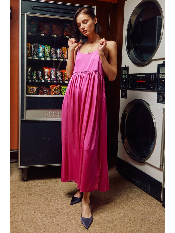 Lara Daisy - Wholesale Dress - Women's - Satin Tie-back Camisole Midi Dress