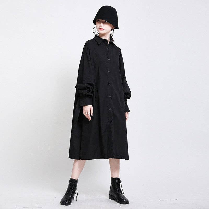 WHITE Loose Batwing Sleeve Midi Shirt Dress for wholesale on Faire3