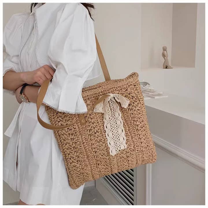 Funkyrel® Atzbranding Limited - Wholesale Beach Bag - Cosbai - Khaki Woven Straw Beach Tote Bag