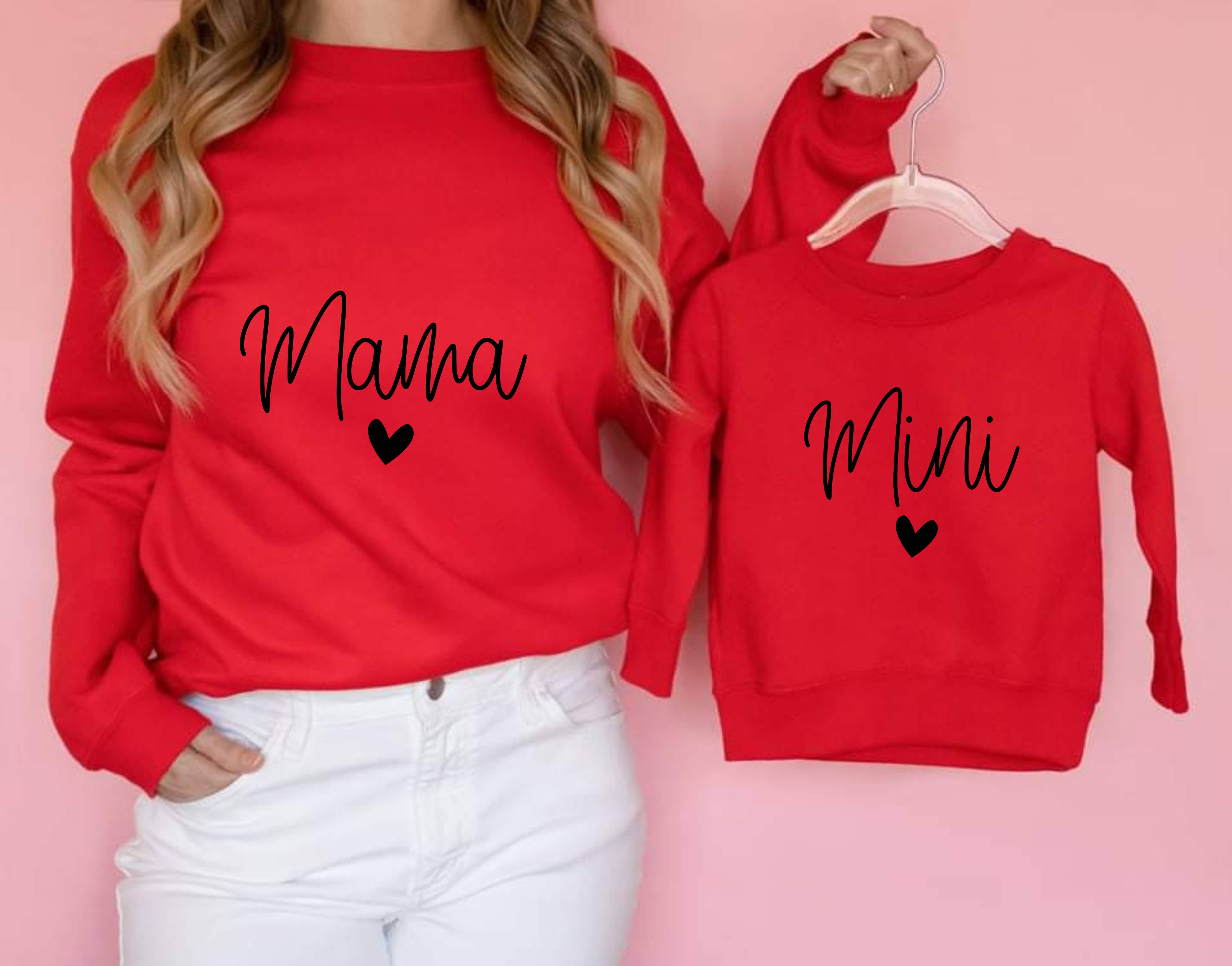 Llum del Sol – wholesale Mommy & me-set – Mama & mini matchande retrohjärtetröjset