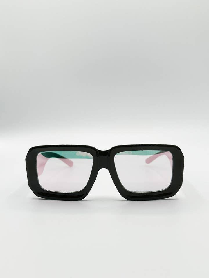 Oversized Square Frame Sunglasses In Grey with Pink Mirror Lenses for wholesale by AFA COLLECTIVE