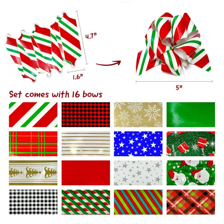 Wrapables.com - Wholesale Bow - Gift Wrapping - Wrapables Large 5" Christmas Pull Bows, Ribbon Bows (16pcs)
