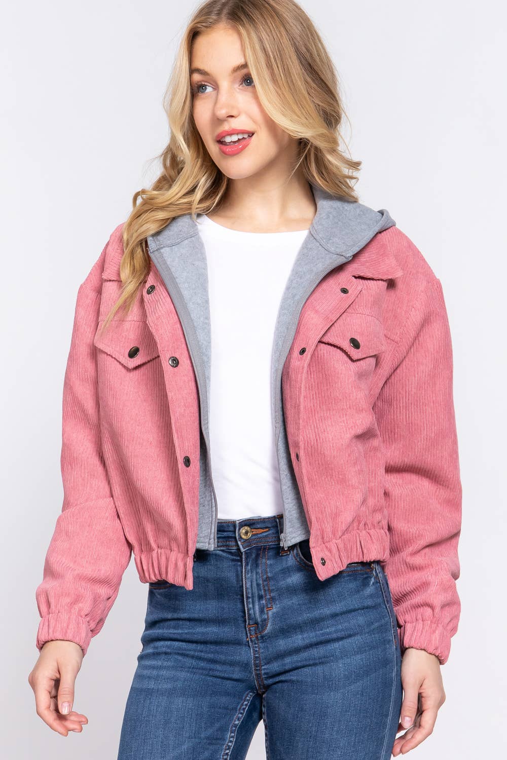 42POPS - Wholesale Jacket - Women's - "._ HOODIE LAYERED CORDUROY JACKET4