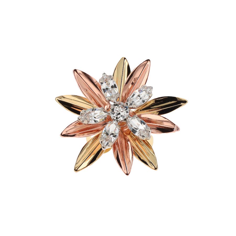 OTAZU - Wholesale Cocktail/Statement Ring - La Bloemen Crystal Flower Ring - Small0