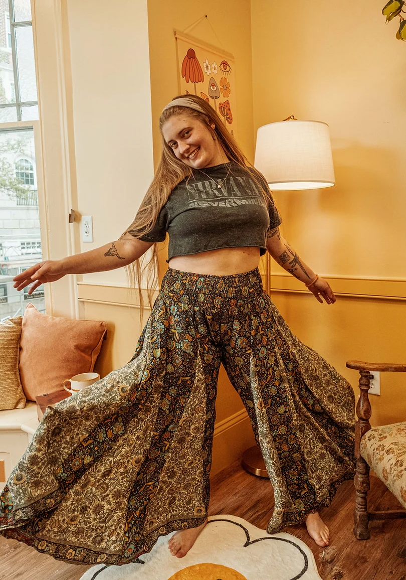 Gardenbelle Shop - Vente Pantalon – femme - Pantalon à jambes larges hippie bohème patchwork, pantalon fluide2