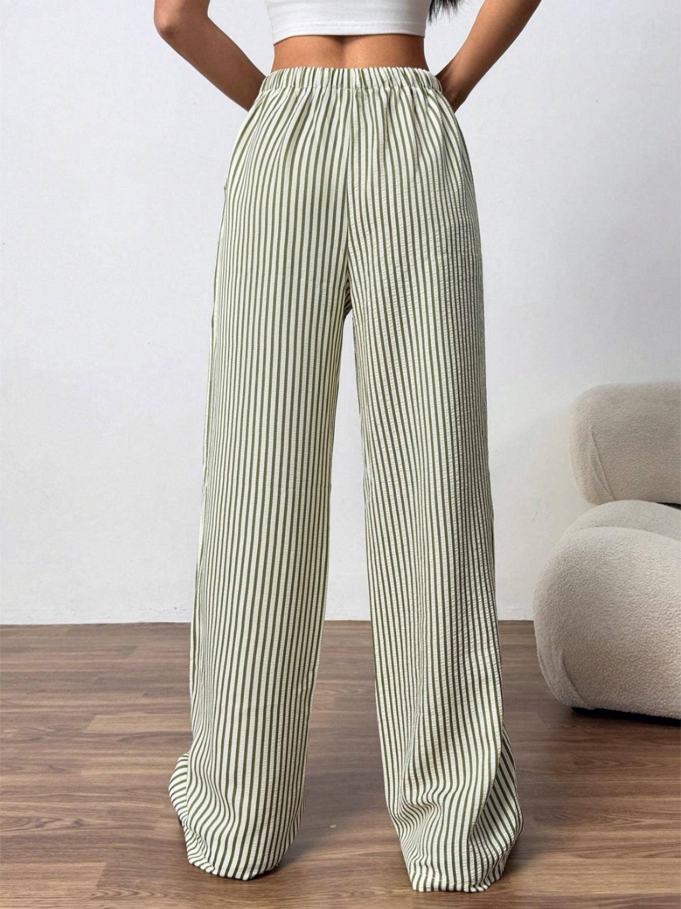 Rosa Clothing - Wholesale Pants - Women's - Stretch-waisted vertical striped slacks pants6