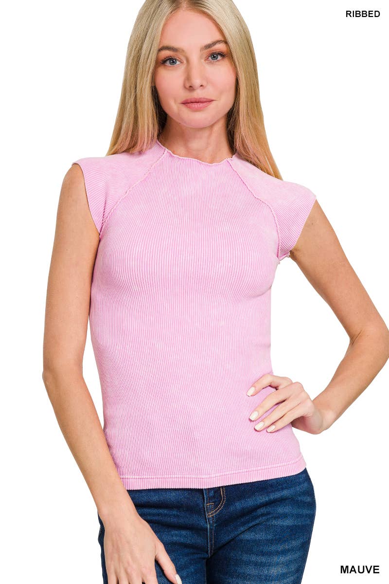 42POPS - Wholesale Knit Top - Women's - ..0802 Stone Washed Ribbed Seamless Top SI-268343