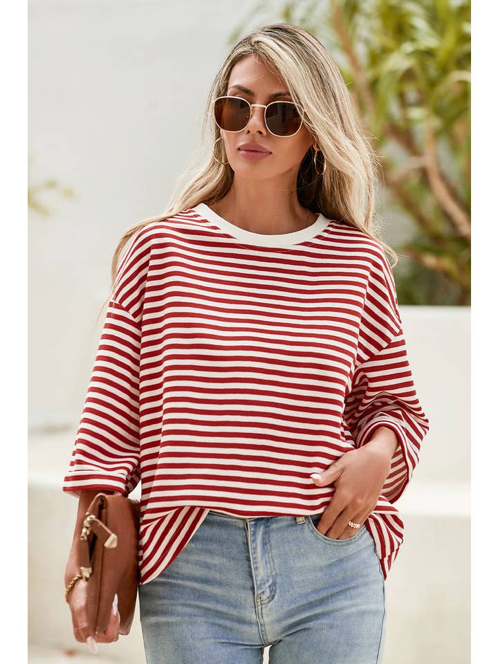 Little Daisy Closet - Wholesale T-Shirt - Women's - LDC Casual Shift Striped Round Neck T-Shirts