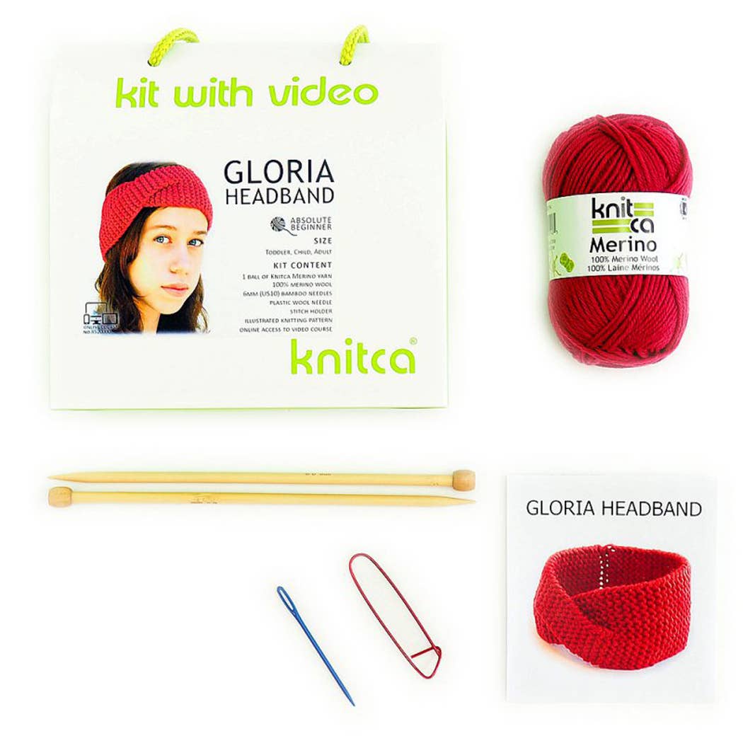 Knitca – Engroshandel DIY-hobbysæt – Gloria pandebånd: lær at strikke kit med videokursus3