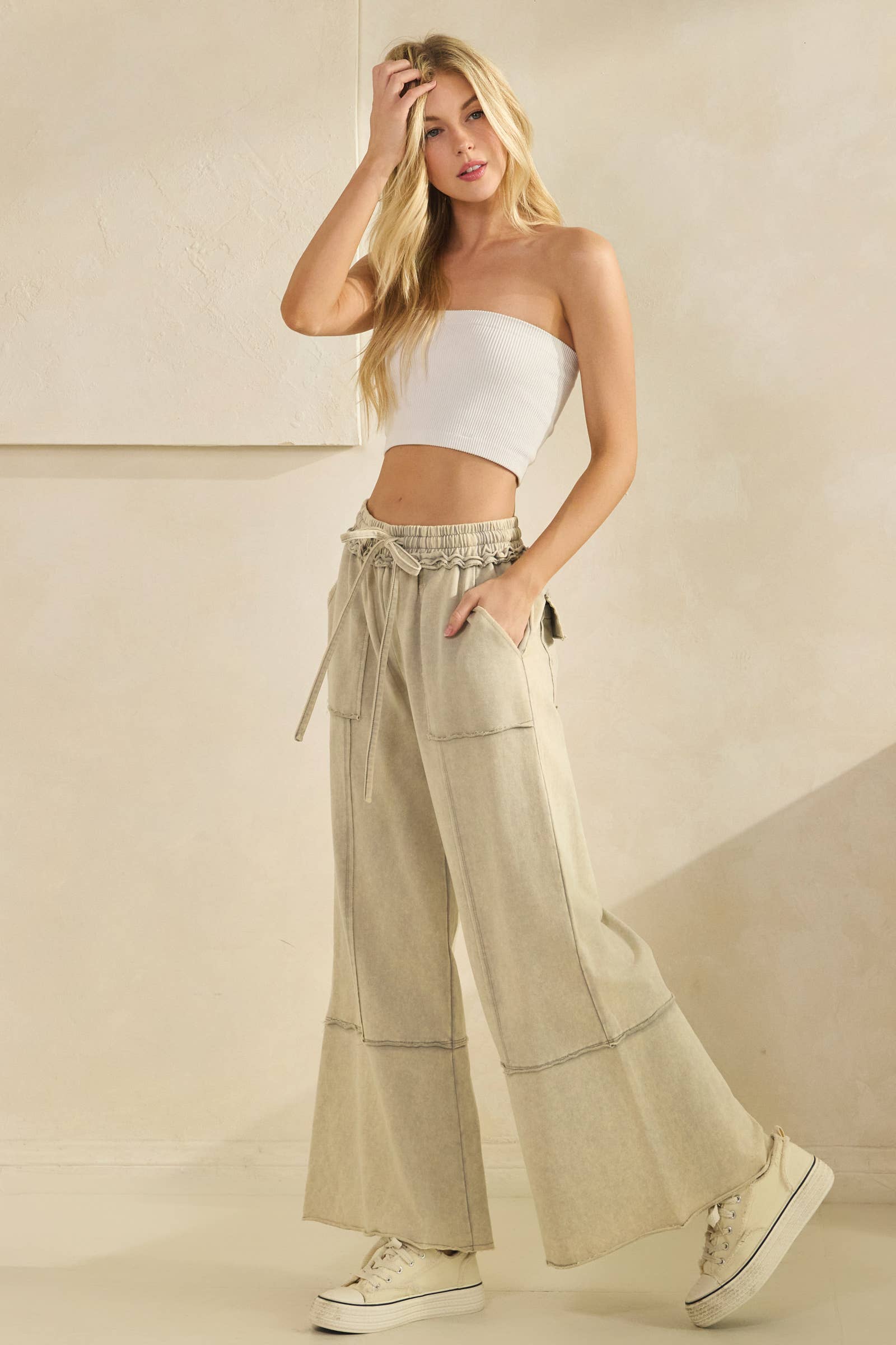 Sage + Fig - Wholesale Pants - Women's - MINERAL WASHED TERRY KNIT PANTS (SP7055-A)13