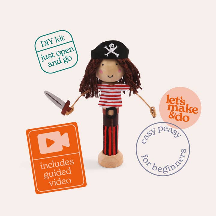 Let's Make & Do – wholesale DIY craft kit – Child – Create Your Own Pirate Wooden Peg Doll Kit3