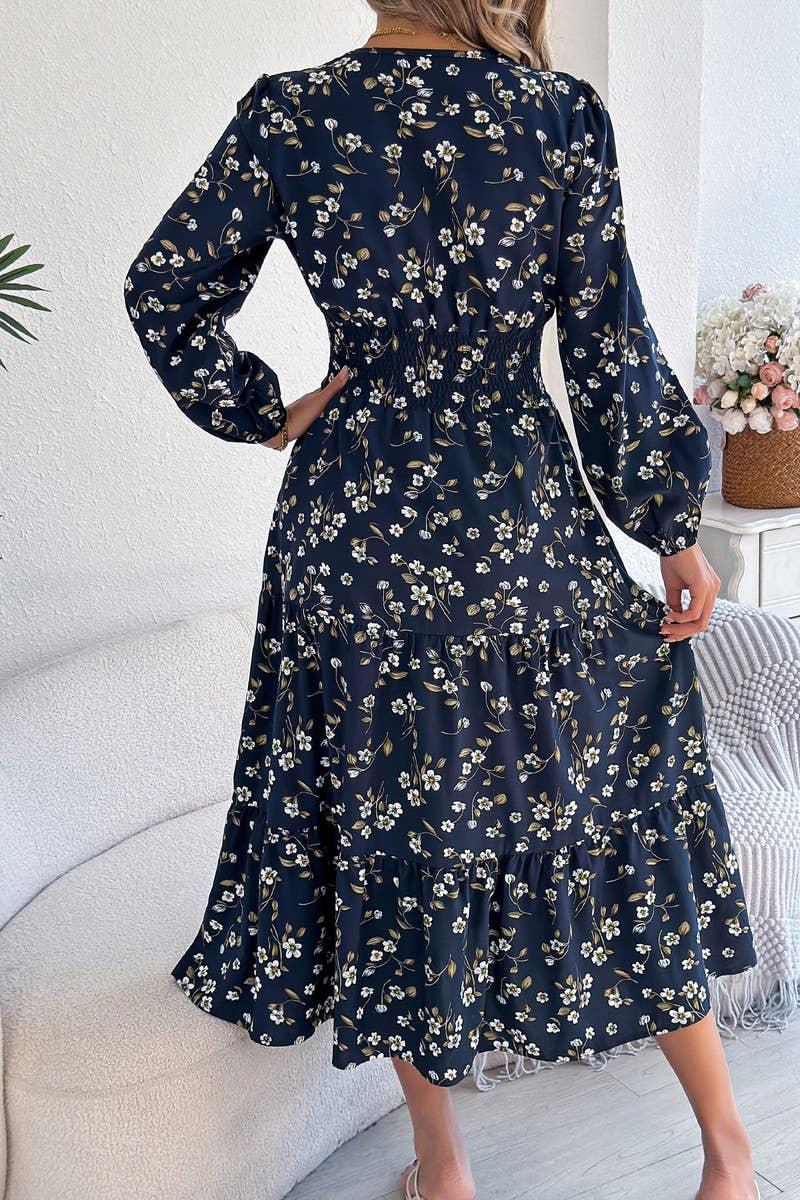 NINEXIS - Vente Robe – femme - Robe à volants à manches longues et col en V à motif floral CWDMD602811
