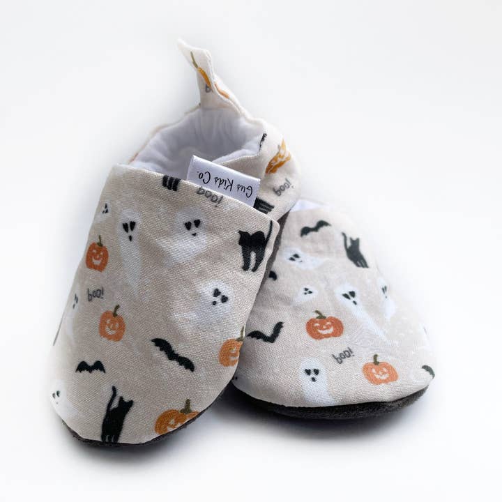 Halloween Handmade Baby Shoes, Soft Sole Baby Shoes, Baby Slippers, Baby Booties, Baby Moccasins, Gender Neutral Baby for wholesale by Gus Kids Co.