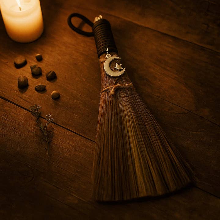 Green Tree - Wholesale Meditation Supplies - Broom with Metal Crescent Moon & Star1