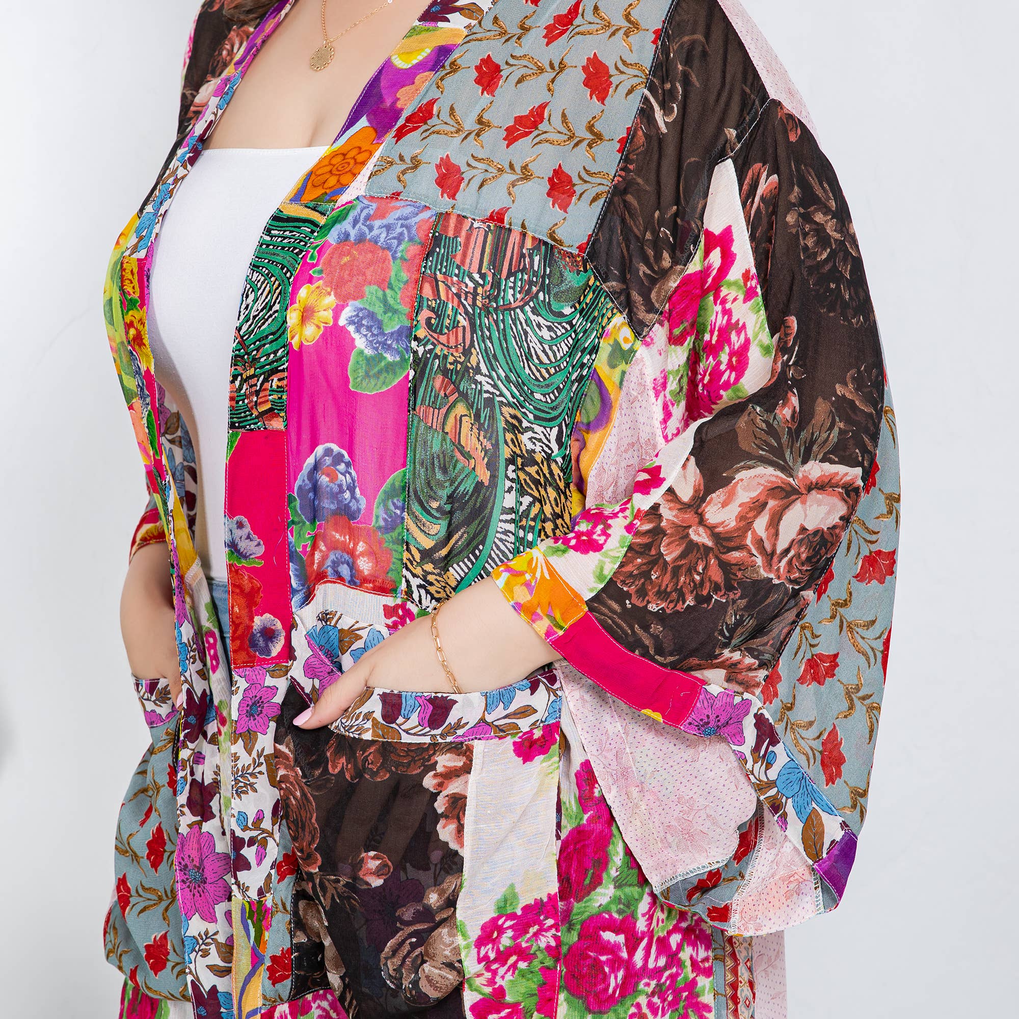 Young Threads - Wholesale Kimono - Women's - Kimono Top In Overdyed Mix N Match Patches - in 7 Color ways49