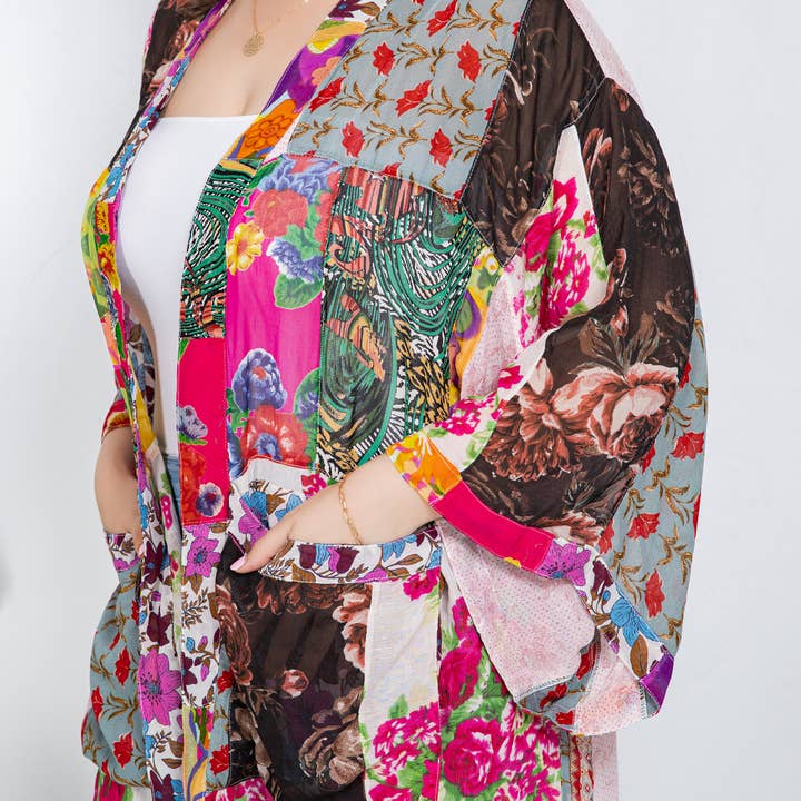 Young Threads - Wholesale Kimono - Women's - Kimono Top In Overdyed Mix N Match Patches - in 7 Color ways49