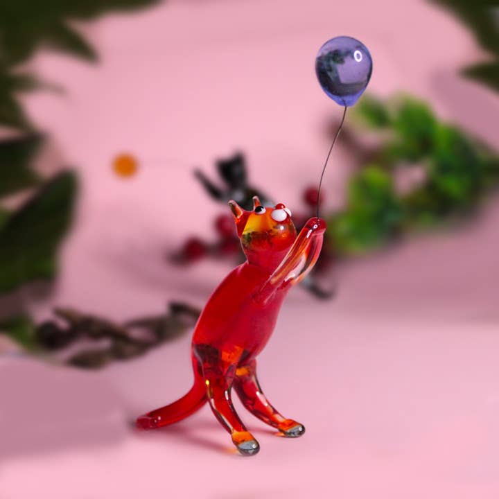 Adamodart - Wholesale Sculpture - Art glass cat with balloon, cat sculpture, lampwork murano1