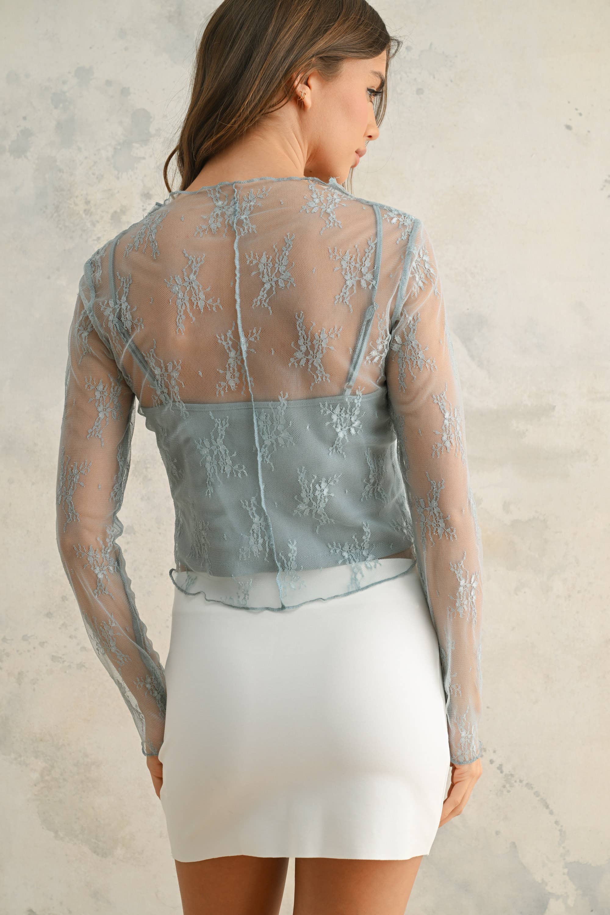 MIOU MUSE - Vente Haut en maille – femme - Haut en dentelle à manches longues avec doublure intégrée7