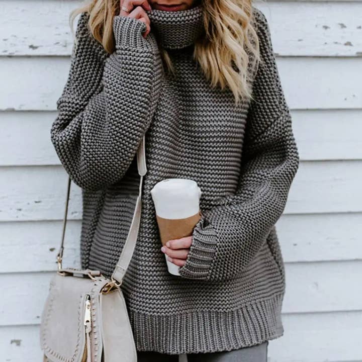 HOTOSECOND - Wholesale Knit Sweater - Women's - Loose Solid Turtleneck Pullover Sweater Women Winter Thicken Stringy Selvedge Crochet Tops Female Fashion Warm Knitetd Sweaters