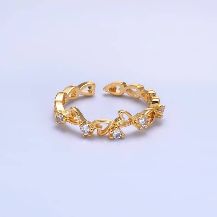 24K Goud Gevuld Open Hart Ring met Heldere CZ | O837 voor wholesale door Aim Eternal