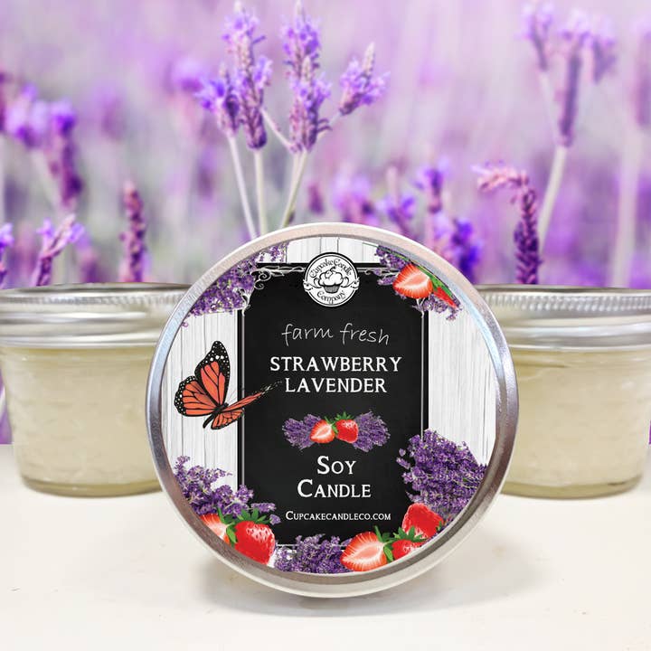 Lavender Strawberry Small Mason Jar Candle for wholesale by Cupcake Candle Company