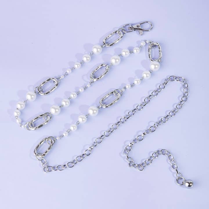 Pearl Beads And Oval Link Chain Belt for wholesale by Collections by Fame Accessories