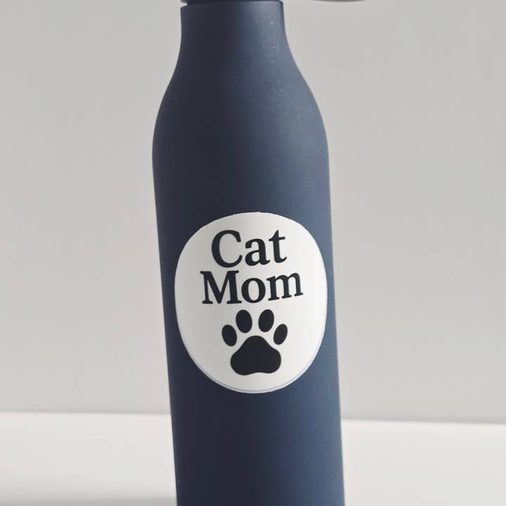 Designs by Mysh - Wholesale Sticker - Cat Mom Sticker – Black Paw Print Circle Vinyl Sticker (3")3