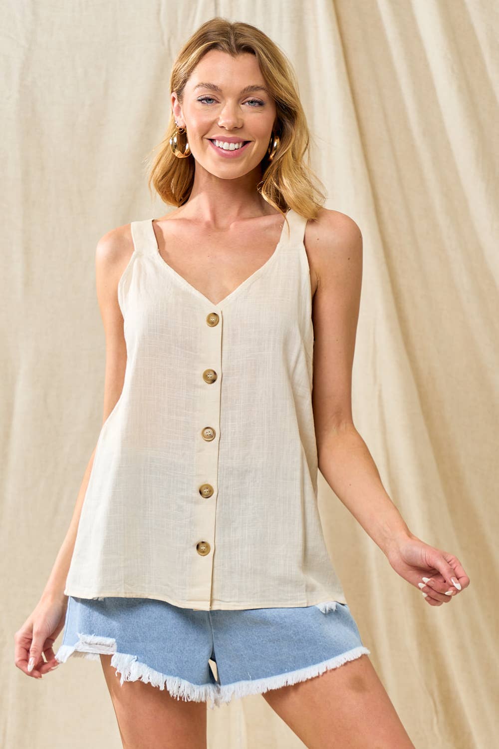 Doe and Rae – wholesale Tank top – Women′s – V-neck Linen Tank - 41310t1