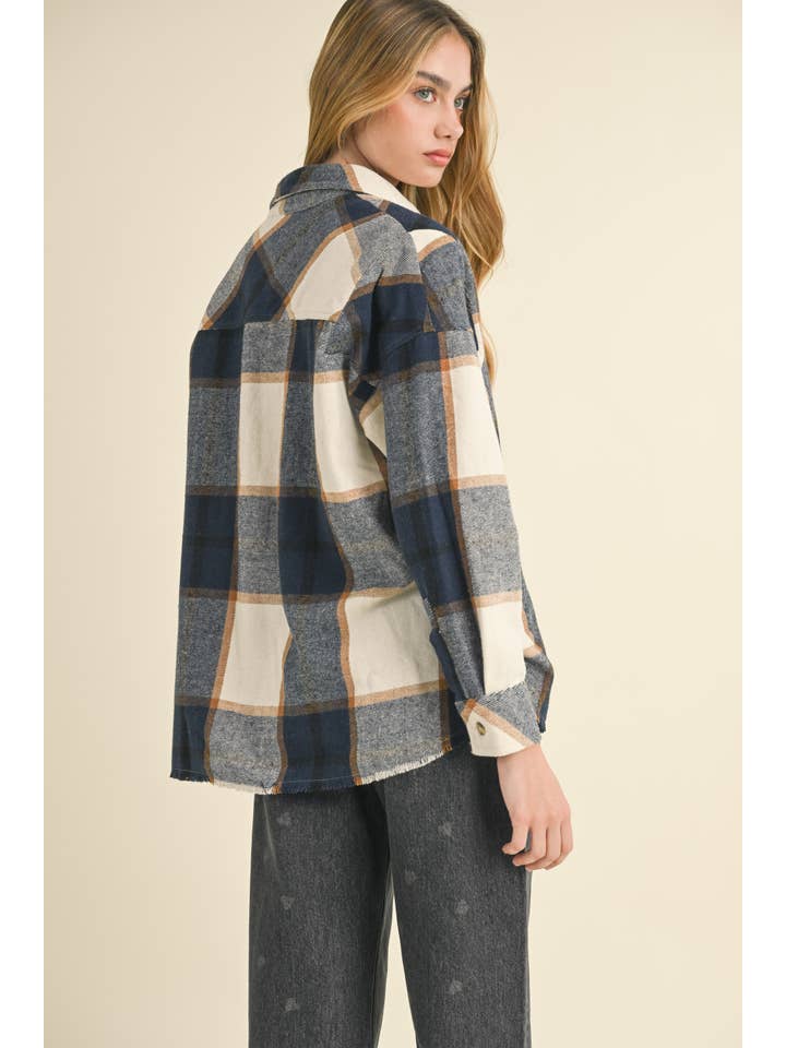 MIOU MUSE - Wholesale Button Down Shirt - Women's - T3847 PLAID PATTERN PULLOVER TOP WITH POCKET