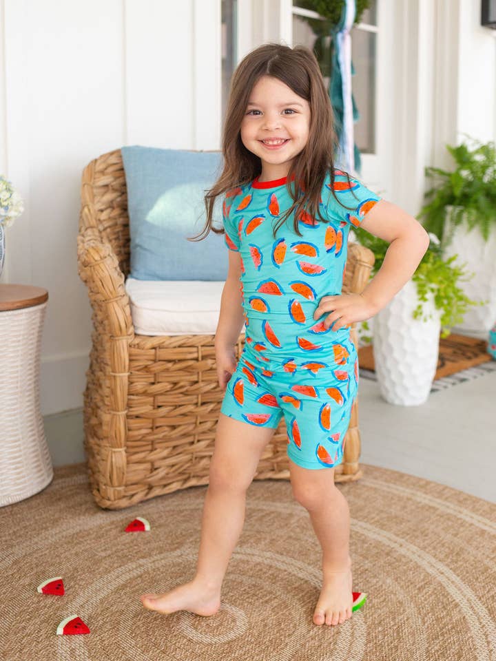 Watermelon Two Piece Pajama Short Set for wholesale by Sweet Bay Clothing