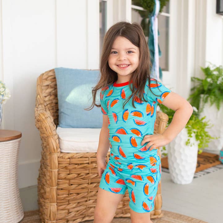 Conjunto de pijama corto de dos piezas con forma de sandía para venta al por mayor de Sweet Bay Clothing