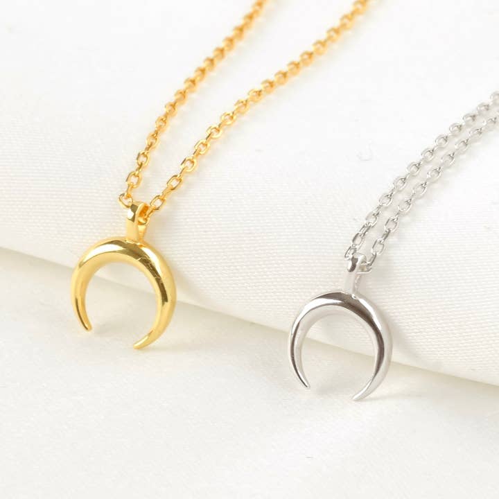 Silver Moon Crescent Necklace - 18k Gold Horn Necklace for wholesale by Blueyejewelry