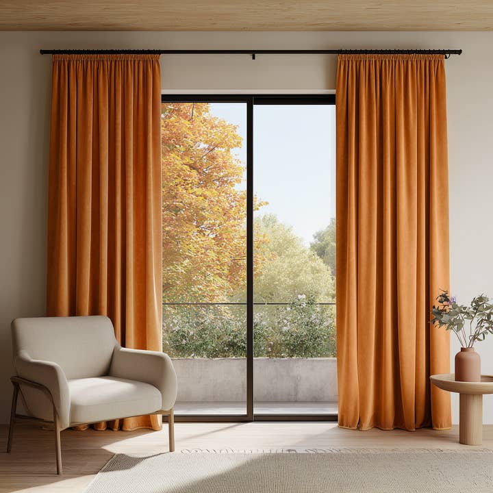 Burnt Sienna Velvet Curtain – Fully Blackout Panel for wholesale by North Curtain