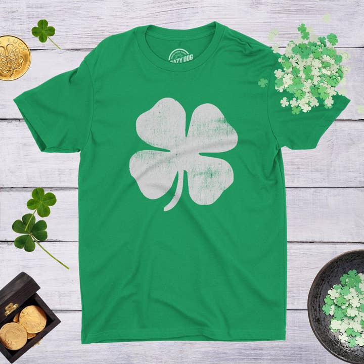 Four Leaf Clover Men's Tshirt Saint Patrick's Day Graphic for wholesale by Crazy Dog T-Shirts
