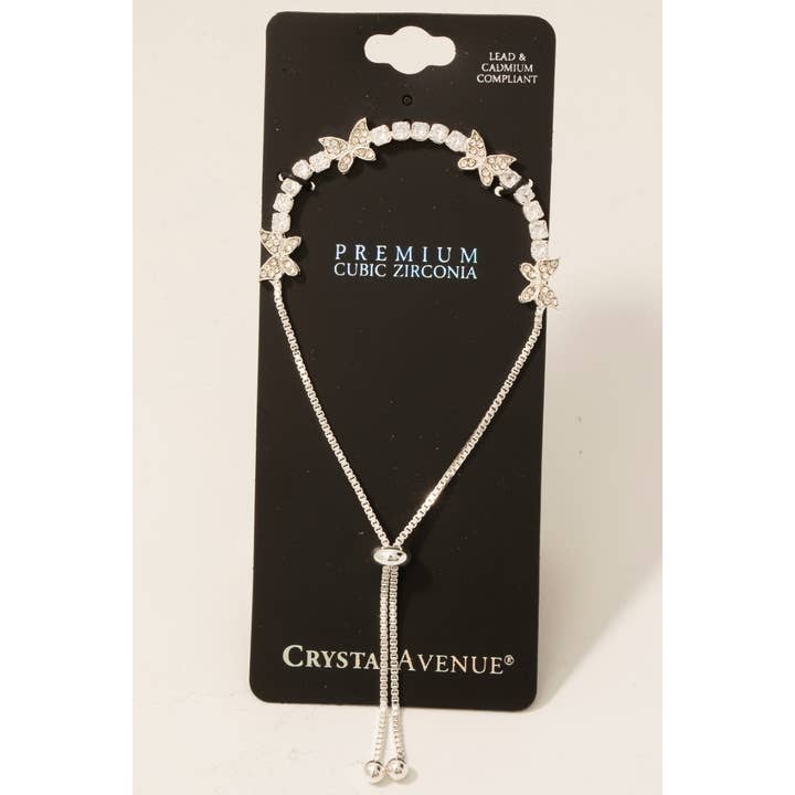 Fame Accessories - Vente Bracelet de perles - Bracelet en corde avec breloques papillon en oxyde de zirconium cubique3