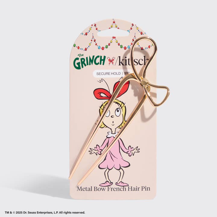 KITSCH - Wholesale Hair pin - The Grinch x Kitsch Gold Bow French Hair Pin3