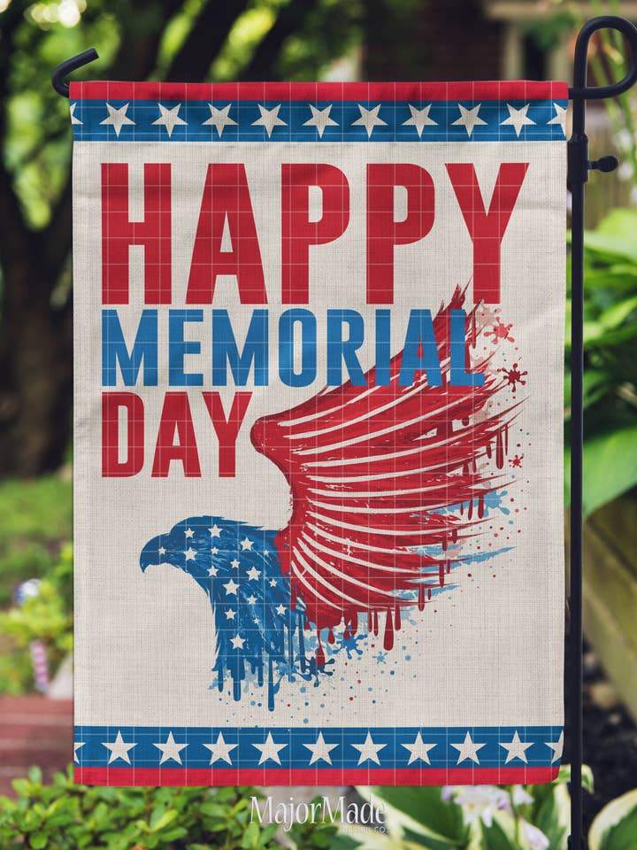 Bandiera da giardino - USA Happy Memorial Day Eagle per la vendita all'ingrosso da parte di MajorMade Design Co