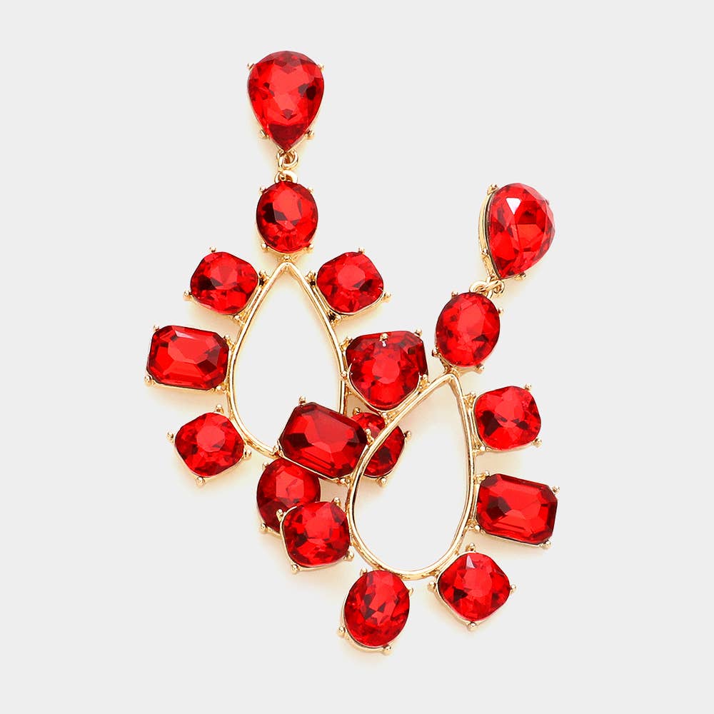 Sensibling Corp. - Wholesale Dangle Earrings - Multi Stone Trimmed Teardrop Dangle Evening Earrings3