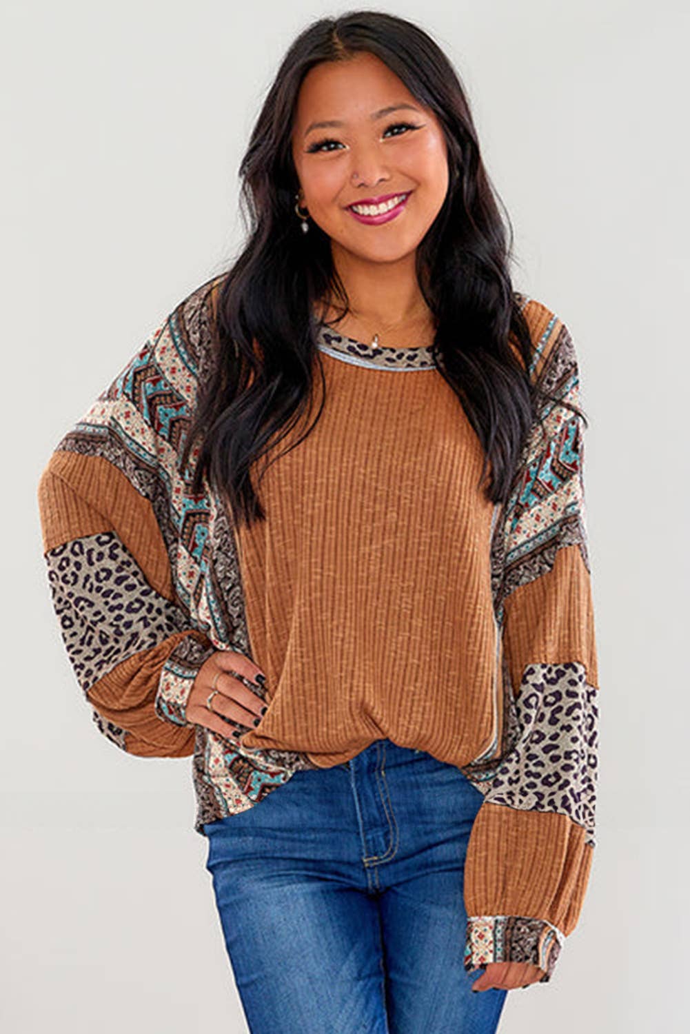 Lily Clothing - Wholesale Blouse - Women's - CONTRASTING COLOR STRIPED CREW-NECK BAGGY HOODIE5