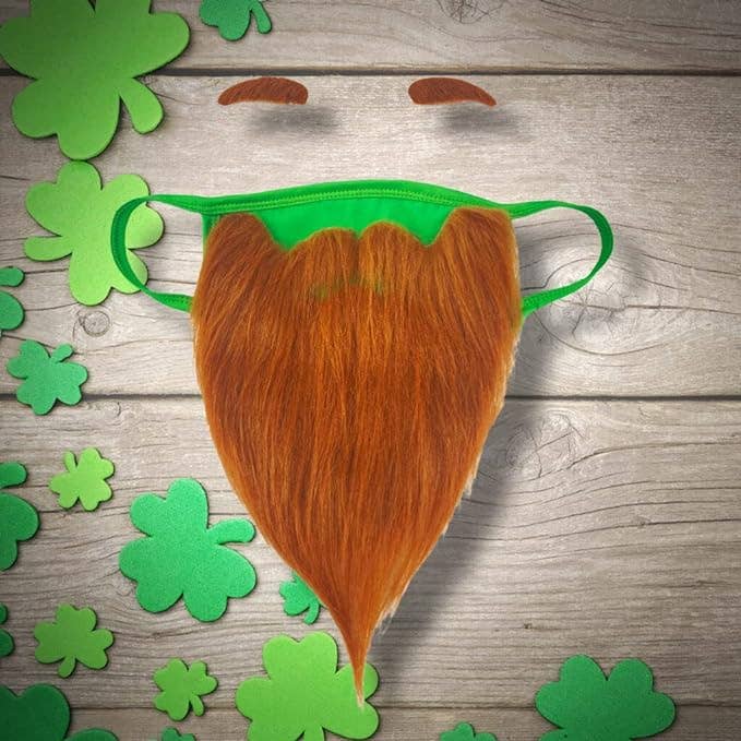 Infinite Basics – wholesale Protective face mask/shield – St Patricks Day Beard Face Mask and Green Hat Leprechaun Costume for Adults6
