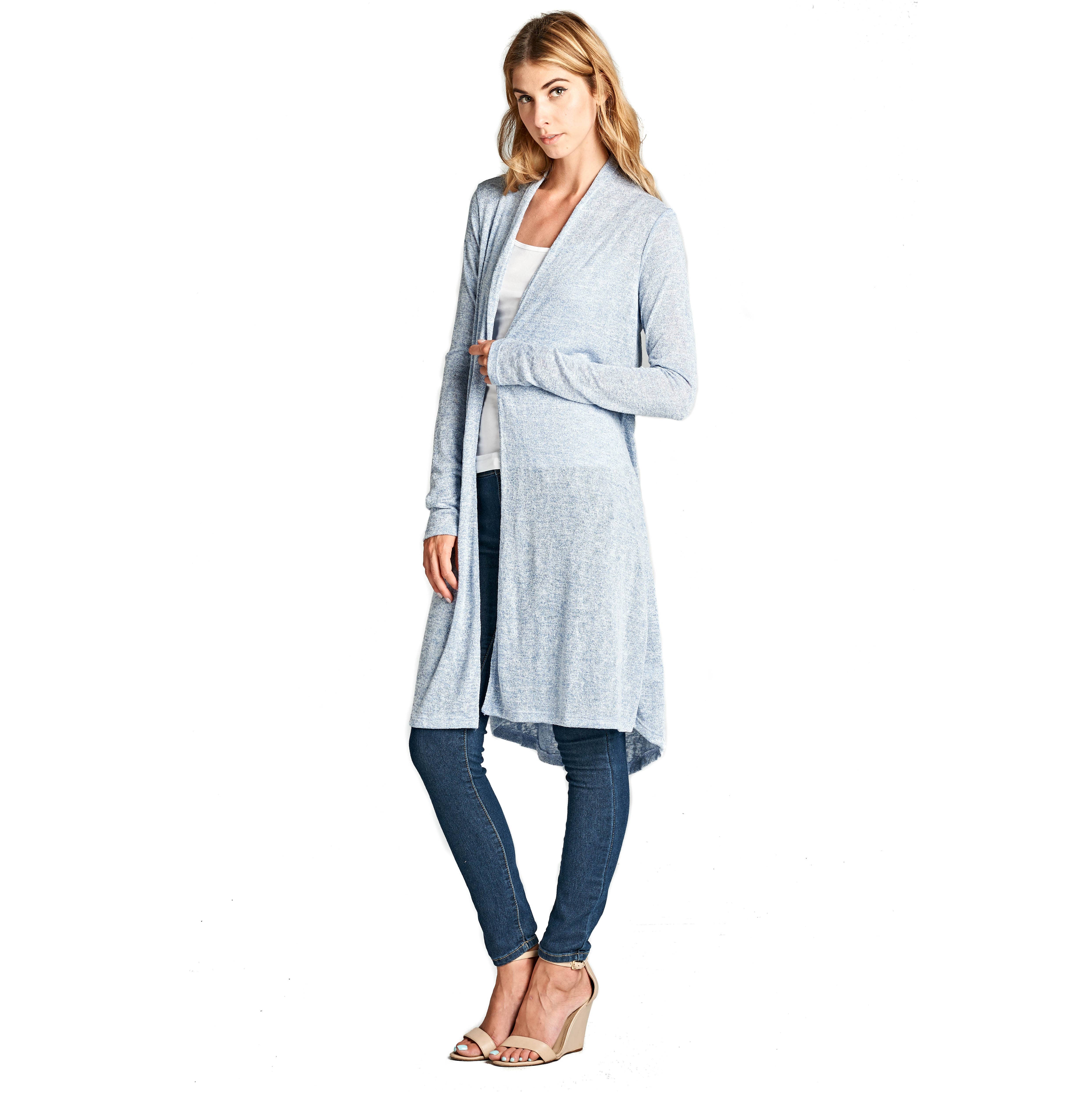 LKLUV - Wholesale Cardigan - Women's - Made in USA - Lightweight Open Front Classic Long Cardigan0