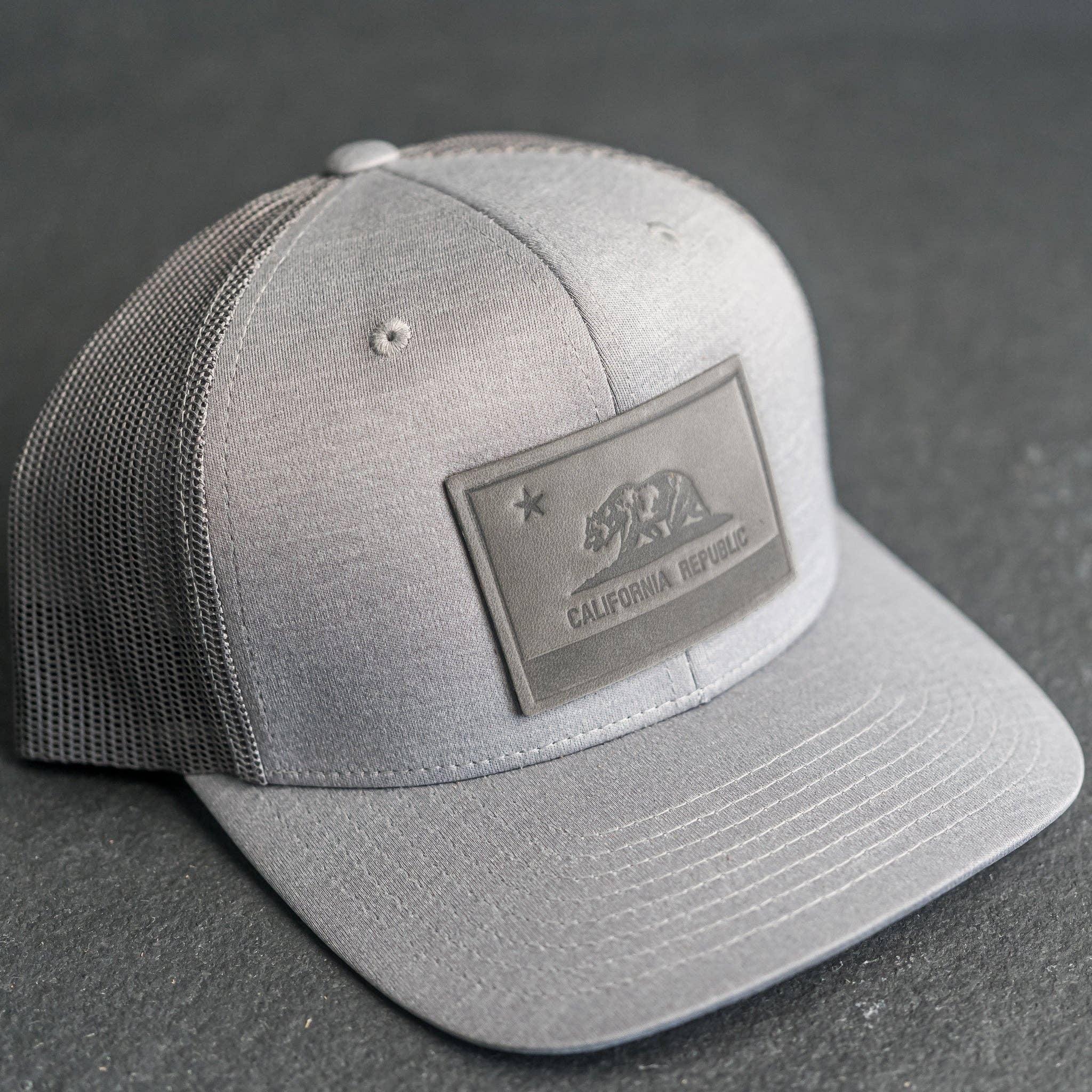 Ox & Pine - Wholesale Trucker Hat - Unisex - Leather Patch Performance Style Trucker Hat - California Flag Stamp8