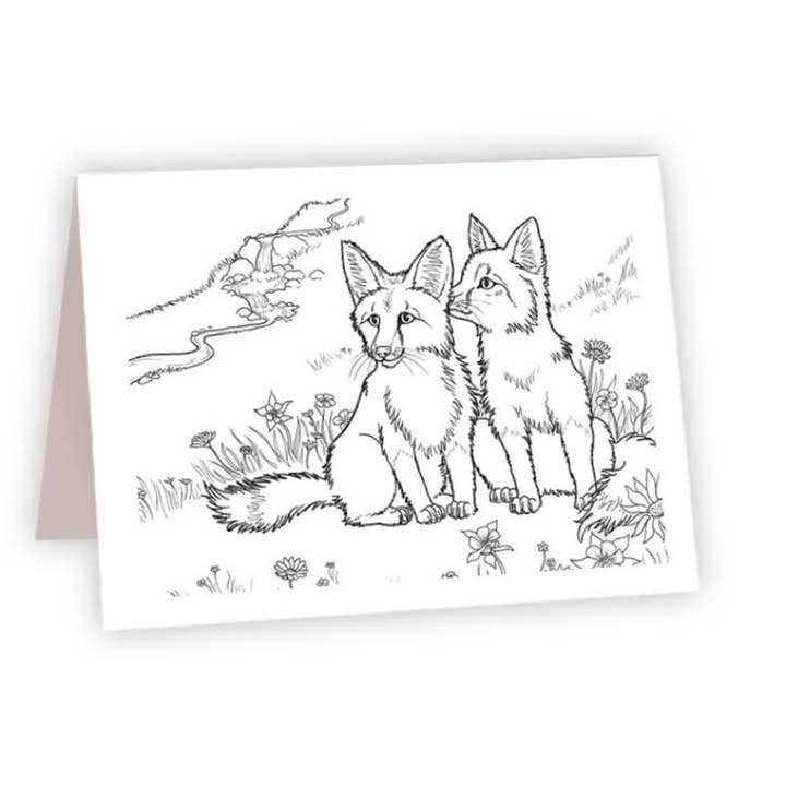 Coloring Card - Fox Kits for wholesale by Ahava River Cards, Books & Decor