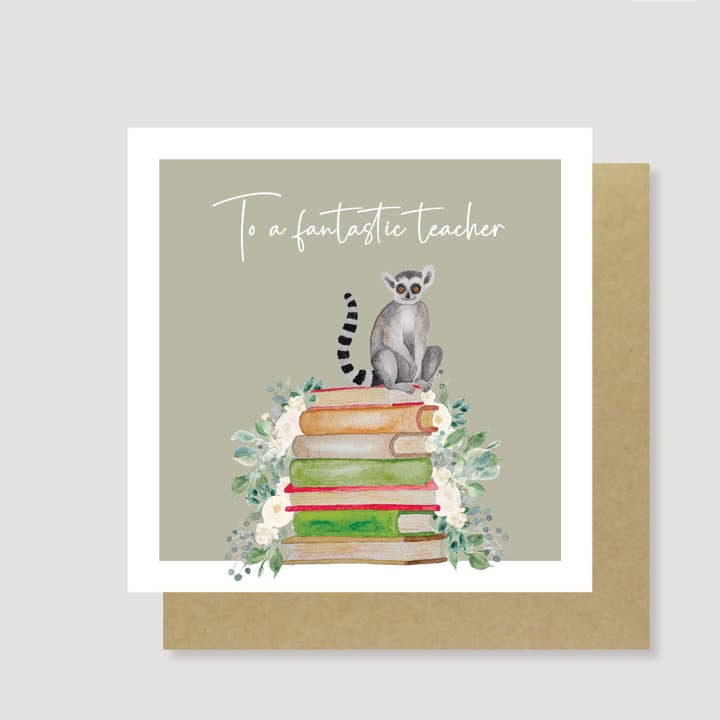 Fantastic Teacher Appreciation Card with Lemur Watercolor Art for wholesale by Heather Trefusis Art - Greeting Cards (*US Duties Paid*)