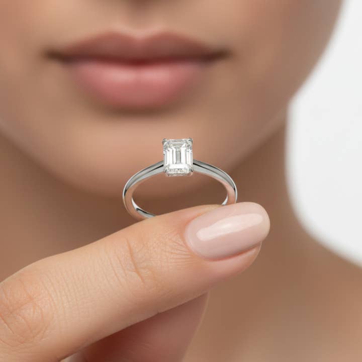 Emerald Cut Cathedral Setting Solitaire Diamond 14K Solid Gold Engagement Ring for wholesale by Triple C Diamonds